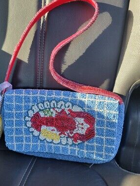 FREE SHIP...Hand Beaded Lobster purse shoulder Bag with butter charm